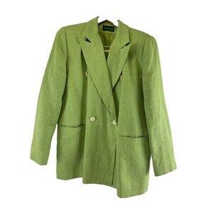 Harve Benard Linen Blend Blazer Lime Green Shoulder Pads Button Pockets Collared